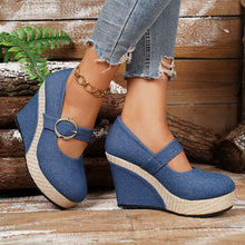 Load image into Gallery viewer, Women's Platform Wedge Pumps | Round-Toe Buckle Waterproof Thick Sole Shoes in Black &amp; Blue | EU 36–43
