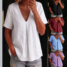 Load image into Gallery viewer, Women's Pleated Cotton-Linen Short-Sleeve Shirt – 5 Colors S–XXL
