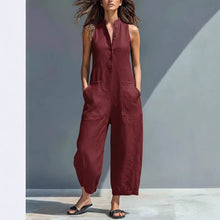 Load image into Gallery viewer, Casual Women’s Buttoned Stand Collar Sleeveless Loose Jumpsuit
