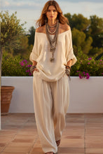 Load image into Gallery viewer, Women's Oversized Batwing Sleeve V-Neck Top &amp; Barrel Wide-Leg Pants Boho Set
