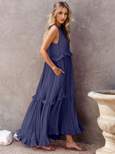 Load image into Gallery viewer, Romantic Ruffled Sleeveless Tiered Maxi Dress with Pockets Elegant &amp; Chic Statement Beautiful Design Dress
