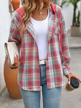 Load image into Gallery viewer, Plaid Buttoned Long Sleeve Hooded Jacket for Women – Cozy &amp; Stylish Cotton-Blend Outerwear
