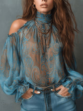 Load image into Gallery viewer, Women's Retro Cashew Print Off-Shoulder Blouse with Lantern Sleeves
