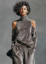 Load image into Gallery viewer, Women's Korean Velvet Long Sleeve Top &amp; Pants Set
