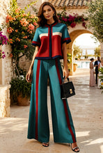 Load image into Gallery viewer, Women's Color-Block Short-Sleeve Top &amp; Wide-Leg Pants Set
