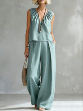 Load image into Gallery viewer, Women's Sleeveless Cotton-Linen Shirt &amp; Pants Set – Urban 2-Piece

