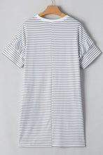 Load image into Gallery viewer, White Striped Round Neck Short Sleeve Mini Dress Casual &amp; Playful Everyday Look Dress
