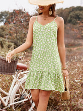Load image into Gallery viewer, Light Green Daisy Print V-Neck Mini Dress Floral Summer Lightweight Dress For Women
