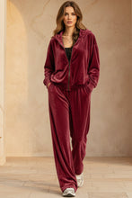 Load image into Gallery viewer, Women's Velvet Zip-Up Hoodie &amp; Wide-Leg Pants Set
