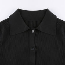 Load image into Gallery viewer, Women's V-Neck Ribbed Knit Button Cardigan Top – Black
