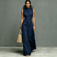 Load image into Gallery viewer, Women's Stand-Collar Single-Breasted Sleeveless Midi Dress
