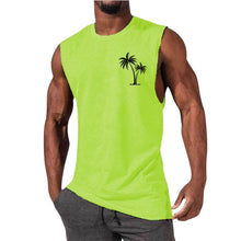 Load image into Gallery viewer, Coconut Tree Embroidery Vest Summer Beach Tank Tops Workout Muscle Men Sports Fitness T-shirt
