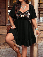 Load image into Gallery viewer, Women's Floral Embroidered Ruffle Short-Sleeve Midi Dress
