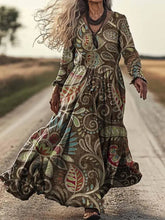 Load image into Gallery viewer, Women's Retro Chic 3D Print V-Neck Long-Sleeve A-Line Dress
