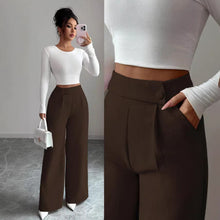 Load image into Gallery viewer, Women's High-Waist Straight-Leg Pants – Solid Color Button Detail Full Length
