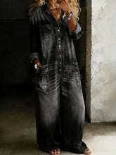 Load image into Gallery viewer, Women's Vintage Washed Wide-Leg Jumpsuit with Pockets
