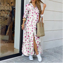 Load image into Gallery viewer, Women's Lapel-Collar Long Shirt Dress – Floral Print Midi Relaxed Fit
