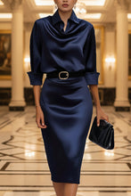 Load image into Gallery viewer, Women's Slim-Fit Lapel Collar Half-Sleeve Midi Dress
