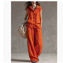 Load image into Gallery viewer, Sleeveless Hooded Top &amp; Wide-Leg Pants Set | High-Waist Two-Piece
