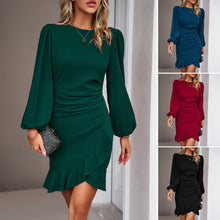 Load image into Gallery viewer, Women's Puff Long Sleeve Dresses Fashion Graceful Solid Color Slim Hip-covering Short Dress Womens Clothing
