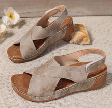Load image into Gallery viewer, Women's Platform Roman Sandals | Open Toe Velcro Beach Sandals
