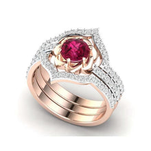 Load image into Gallery viewer, Rose Gold Flower Ring - Exquisite Engagement Wedding Band Set

