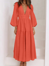 Load image into Gallery viewer, Lightweight Deep V-Neck Balloon Sleeve Maxi Dress Elegant &amp; Flowing Silhouette Unique Dress
