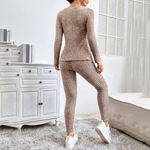 Load image into Gallery viewer, Women’s Ribbed Knit Long‑Sleeve Tee &amp; Pants Lounge Set
