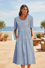 Load image into Gallery viewer, Button-Down Swing Maxi Dress – Short Sleeve Pocket Pullover Long Dress
