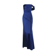 Load image into Gallery viewer, Satin Bridesmaid Dresses For Women Long With Slit Off Shoulder Mermaid Prom Dresses Corset Formal Gown
