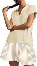 Load image into Gallery viewer, Fisoew Striped Patchwork Polo V‑Neck Mini Dress with Pockets
