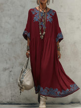 Load image into Gallery viewer, Women's Printed Batwing Sleeve Midi Dress – Loose Fit Linen Blend
