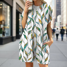 Load image into Gallery viewer, Floral Print Loose Pocket Dress | Round Neck Short Sleeve

