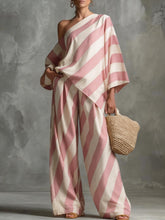 Load image into Gallery viewer, Women's Retro Striped Batwing Top &amp; Wide-Leg Pants Two-Piece Set
