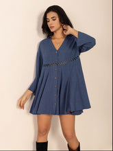Load image into Gallery viewer, Dusty Blue Long Sleeve Mini Dress Elegant Cutout &amp; Buttoned Design Lightweight Women Dress
