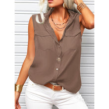 Load image into Gallery viewer, Women's Lapel Collar Sleeveless Top – Loose Fit, Pockets, Solid Color
