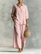 Load image into Gallery viewer, Cotton-Linen Shirt &amp; Wide-Leg Pants Suit – 6 Colors, S–5XL
