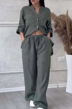 Load image into Gallery viewer, Wide-Leg Pants &amp; Lace-Up Top Two-Piece Set – Solid Color, 12 Colors S–5XL
