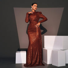 Load image into Gallery viewer, Long Sleeve Round Neck Sexy Slim Long Sequined Banquet Dress
