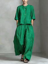 Load image into Gallery viewer, Three-Quarter Sleeve Shirt &amp; Loose Trousers Two-Piece Set
