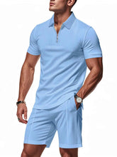 Load image into Gallery viewer, Men's Plus Size Quarter Zip Short Sleeve Top and Shorts Set
