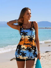 Load image into Gallery viewer, Women's Sunset Palm Tree Print Tummy Control Boyleg Swimsuit

