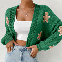 Load image into Gallery viewer, Gingerbread Man Knit Cardigan with Ribbed Cuffs
