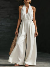 Load image into Gallery viewer, Women’s V-Neck Halter Neck Wide-Leg Jumpsuit
