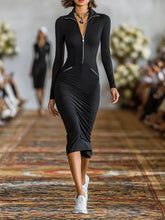 Load image into Gallery viewer, Women's Zip Front Slim Fit Pencil Dress – Mid-Rise Bodycon

