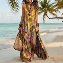 Load image into Gallery viewer, Women's Printed Halterneck Split Maxi Dress – Loose Fit Sleeveless
