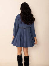 Load image into Gallery viewer, Dusty Blue Long Sleeve Mini Dress Elegant Cutout &amp; Buttoned Design Lightweight Women Dress
