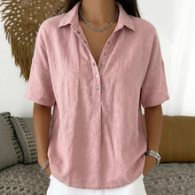 Load image into Gallery viewer, Short Sleeve Button Pullover Shirt – Solid Color Women’s Top
