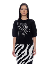 Load image into Gallery viewer, Abstract Face Embroidered Puff Sleeve Top
