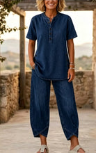 Load image into Gallery viewer, Women's Lapel Button-Up Top &amp; Pants Two-Piece Set – Three-Quarter Sleeve
